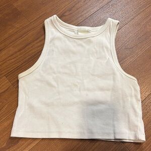 White Sleeveless Ribbed Crop Top